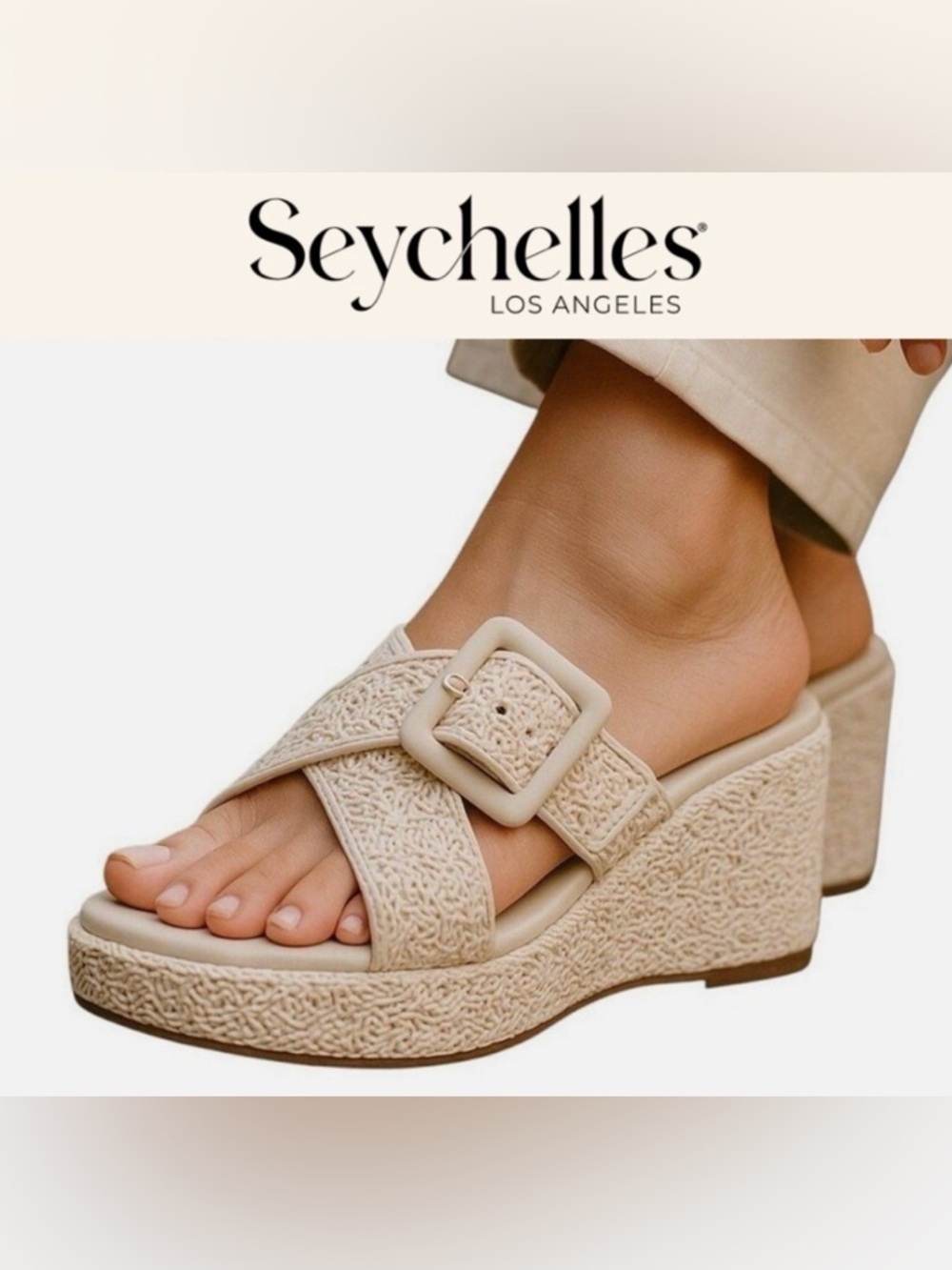 SEYCHELLES x Anthro Calli Platform Wedge Sandal Size 10 Vaca Summer Neutral